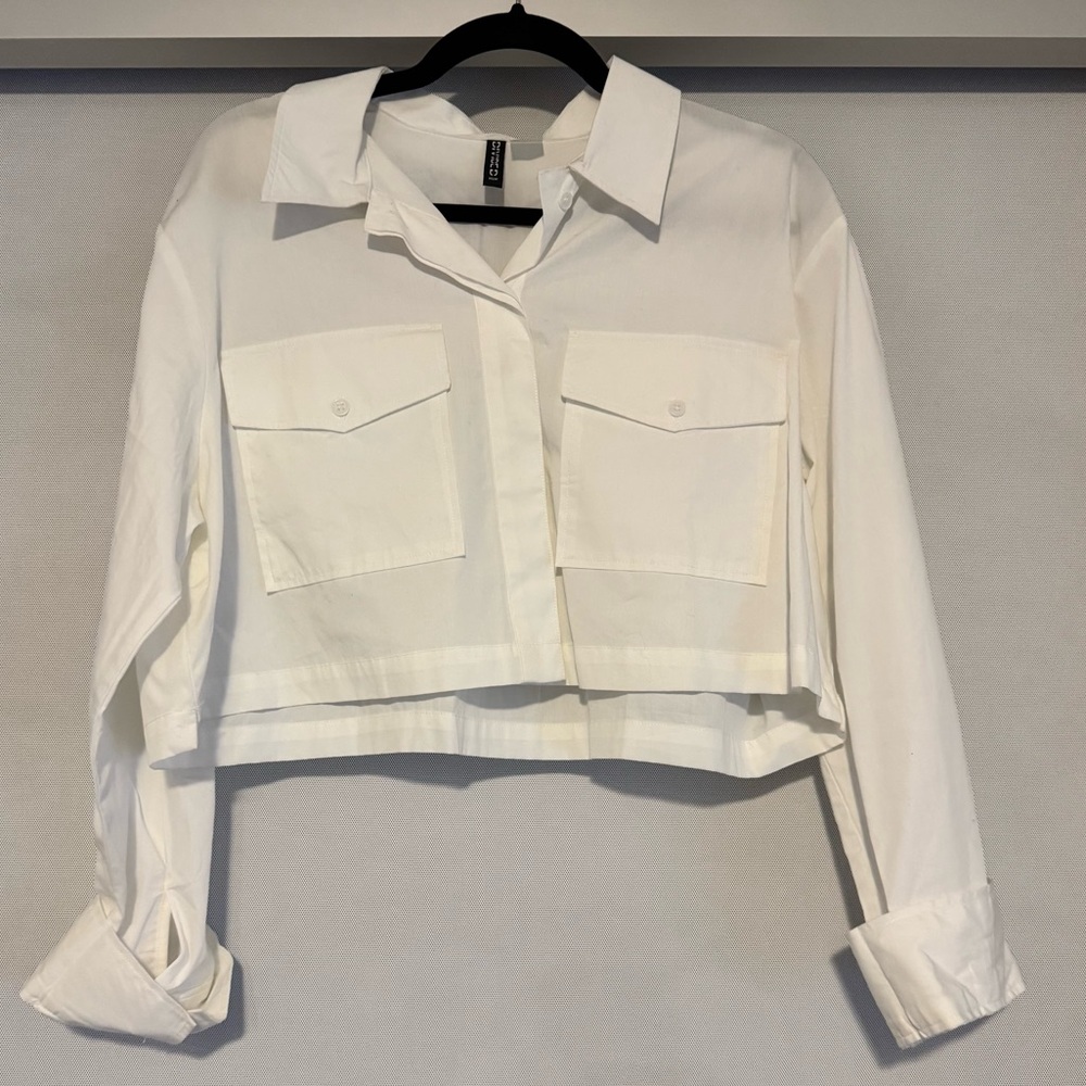 Cropped White Button Up